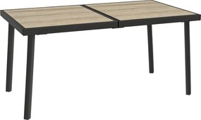 Outsunny 145 x 85 cm-es kerti asztal, erkélyasztal, 6 személyes terasz asztal fahatású felülettel, étkezőasztal kerthez, acél lábakkal, Szürke | Aosom