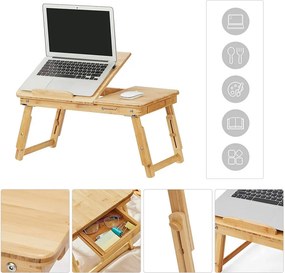 Bambusz laptop asztal állítható magasság 55x35cm