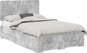vidaXL Ágykeret fejtámlával fiókkal Beton Szürke 120 x 200 cm Faanyag