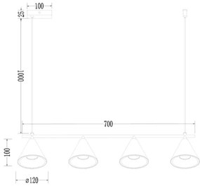 Csillár zsinóron CONE 4xGU10/10W/230V arany/fekete
