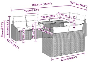 9 darabos kerti étkező szett párnákkal bézs poli rattan akáciából