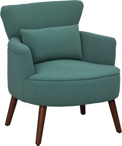 HOMCOM Párnázott Fotel Háttámlával, Lekerekített Karfákkal, Kordbársony Hatású Pihenőszék, Fa Lábakkal, Hálószobába és Nappaliba, 120 kg-ig, Sötétzöld