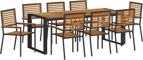 vidaXL Kert étkező szett 9 pcs Fekete és Barna polirattan