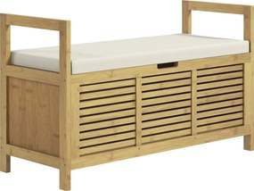 HOMCOM Cipőpados ülőke, Bambusz, tárolós padsor, Kabátakasztós ülőke, tároló pad nappaliba, előszobába, 100 x 40 x 60 cm, természetes | Aosom