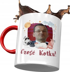Piros bögre Mateusz Morawiecki Premier Ajándék Nyomtatott Fotóval