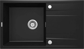 Deante Eridan, gránit munkalap 860x500x203 mm Z / O, 3,5 "+ helytakarékos szifon, 1 kamrás, fekete, ZQE_N113