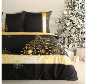 Eve01 pamut-szatén karácsonyi ágyneműhuzat Fekete/arany 160x200 cm - 70x80 cm 2db