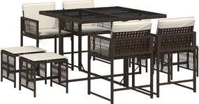 vidaXL 9 részes barna polyrattan kerti étkezőgarnitúra párnákkal