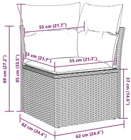 9 darabos Kert Sofa Készlet Párnákkal Fekete Poli Rattan Akác