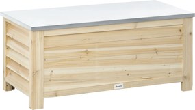 Outsunny Kültéri Kert Tároló Szekrény 155L Tárolódoboz Zárható Fémfedéllel és Lécezett Dizájnnal Teraszra, Erkélyre 110x50x50 cm Természetes Fa | Aoso