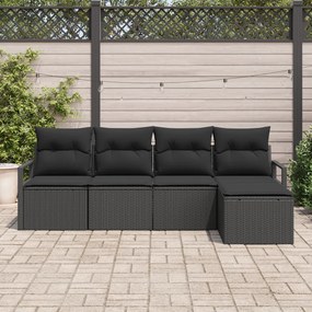 Kerti Kanapé Szett 5 pcs Fekete Poli rattan, porfestett acél