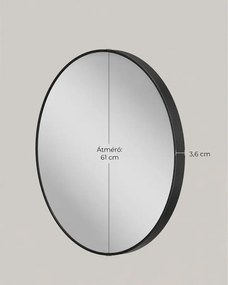 Modern fali tükör, kerek tükör, 61 cm átmérő, fekete