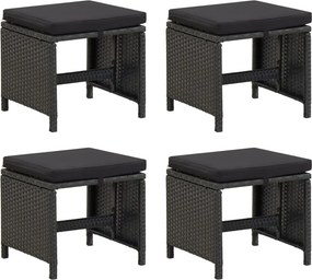 vidaXL 4 db fekete polyrattan kerti ülőke párnákkal