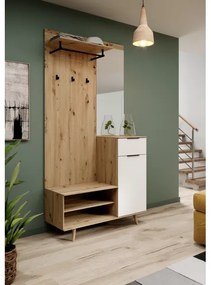 SVEN előszobafal tükörrel, barna/fehér