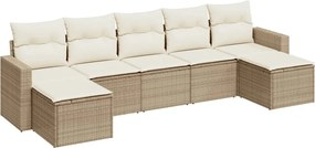 vidaXL 7 részes bézs polyrattan kerti ülőgarnitúra párnákkal
