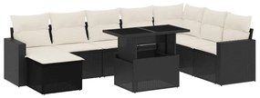 9 részes fekete polyrattan kerti ülőgarnitúra párnákkal