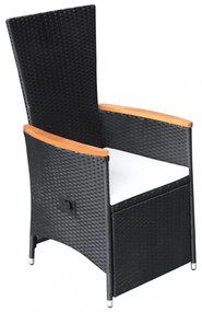 2 db fekete dönthető háttámlás polyrattan kerti szék párnával