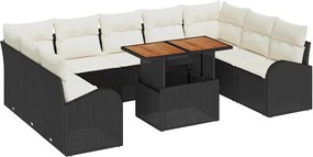 vidaXL Kerti Kanapé Szett párnával 10 pcs Fekete és krémszínű