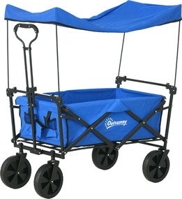 Outsunny Összecsukható Kocsi Lekonvertálható Napernyővel Tengerparti Kocsi Kerti Kocsi Állítható Fogantyú Hosszal és Szöggel Nagy Kerekekkel és Hordoz