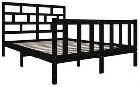 Double fekete tömör fenyőfa ágykeret 135 x 190 cm