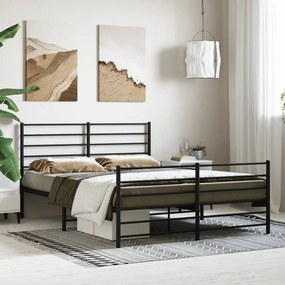 fekete fém ágykeret fej- és lábtámlával 140 x 200 cm