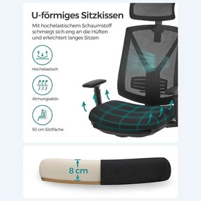 Ergonomikus irodai szék lábtartóval, maximális terhelés 150 kg, fekete