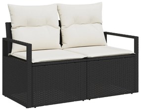 7 Darabos Kert Nappali Készlet Párnákkal Fekete Poli Rattan, 2 Fős Kert Nappali Párnákkal Fekete Poli Rattan