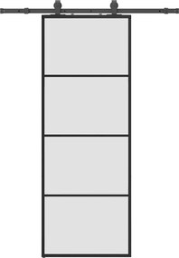 vidaXL fekete ESG üveg tolóajtó fémszerelvény-szettel 76x205 cm