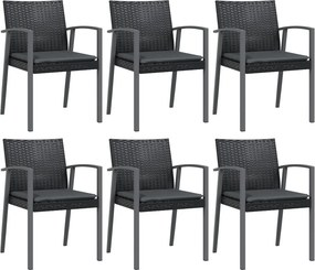 vidaXL 6 db fekete polyrattan kerti szék párnával 56,5x57x83 cm