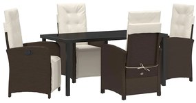 vidaXL Kert étkező szett párnával 5 pcs Barna polirattan