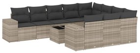 vidaXL 11 részes világosszürke polyrattan kerti ülőgarnitúra párnákkal