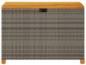 szürke polyrattan és akácfa kerti tárolóláda 110 x 55 x 63 cm