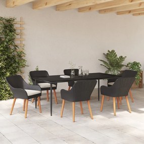 7 Darabos Kerti Étkező Szett Fekete Poly Rattan