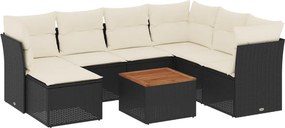 vidaXL 8 részes fekete polyrattan kerti ülőgarnitúra párnákkal