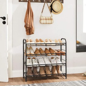 IRON cipőtartó állvány, 4 polcos, 68,5x27,5x65 cm, fekete SongmicsHome