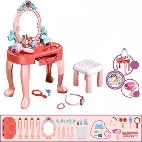 Sminkasztal lányoknak, XGETOP® sminkasztal, nagy tükör, hajszárító, kiváló kiegészítők, dallamok és fények, magasság 74,7 cm