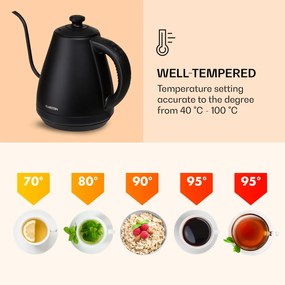 Klarstein Garcon, vízforraló, 1 L, 2000 W, melegentartó funkció, hattyúnyak, rozsdamentes acél