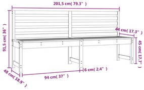 fehér tömör fenyőfa kerti pad 201,5 cm