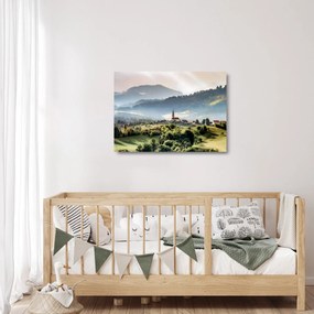 Kép - falu a ködben (üvegen) (70x50 cm)