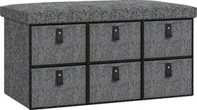 HOMCOM Cipőszerelő Pad 6 Dozissal, Ülőpad, Kabátrongáló Pad Linenszerű Megjelenéssel, Cipődoboz 6 Pár Cipőhöz, Előszobához, Sötét Szürke, 76,5 x 38 x