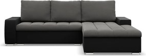 Toronto sarokkanapé, 2 ágyneműtartóval, bársony + műbőr, jobboldali, szürke - fekete