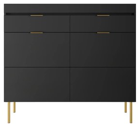 Sentia komód 105 cm, kétajtós két fiókkal - fekete / aranysárga