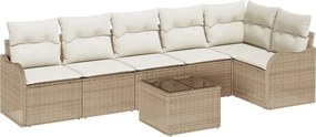 vidaXL Kerti Kanapé Szett 7 pcs Bézs polirattan