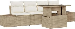vidaXL Kerti Kanapé Szett párnával tárolóval 5 pcs Beige és krém