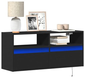 fekete fali TV-szekrény LED-világítással 100x31x45 cm