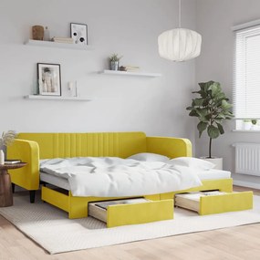 sárga kihúzható bársony heverő fiókkal 100 x 200 cm