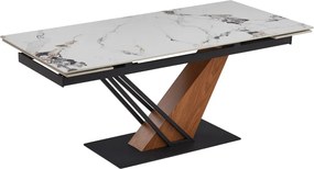 Kihúzható kerámia étkezőasztal 180–240 cm méretben, fehér márvány/tölgy színben REX 2