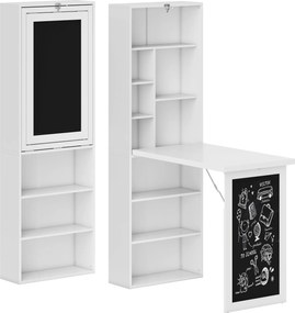 HOMCOM Összecsukható Számítógép Íróasztal, Tárhellyel, Falra Szerelhető Összecsukható Asztal Könyvespolccal, Munkahely, Krétatáblával és Állítható Pol