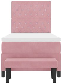 Box Spring Ágy Matraccal és Paddal Rózsaszín 90x190 cm Bársony