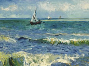 Festmény reprodukció The sea at Saintes-Maries-de-la-Mer (Vintage Seascape with Boats) - Vincent van Gogh, (40 x 30 cm)